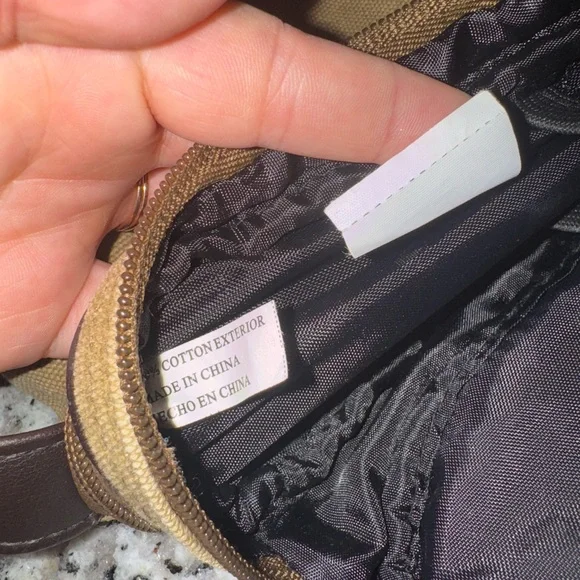 Columbia canvas leather neutral small Sage Travel Bag zip up multi-compartment - Picture 6 of 9